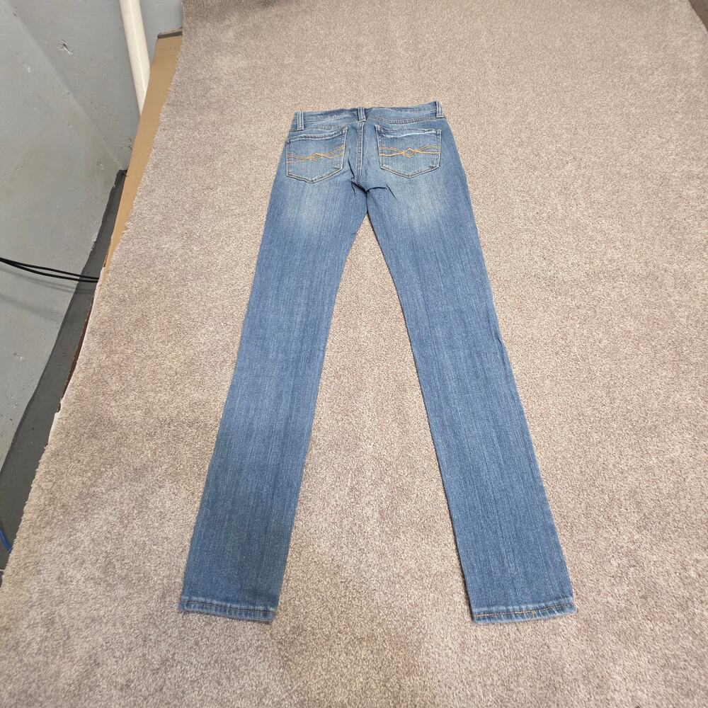 Y2K 2000s low rise Boho Mudd Skinny Jeans size 0 Medium Wash Floral Embroidery